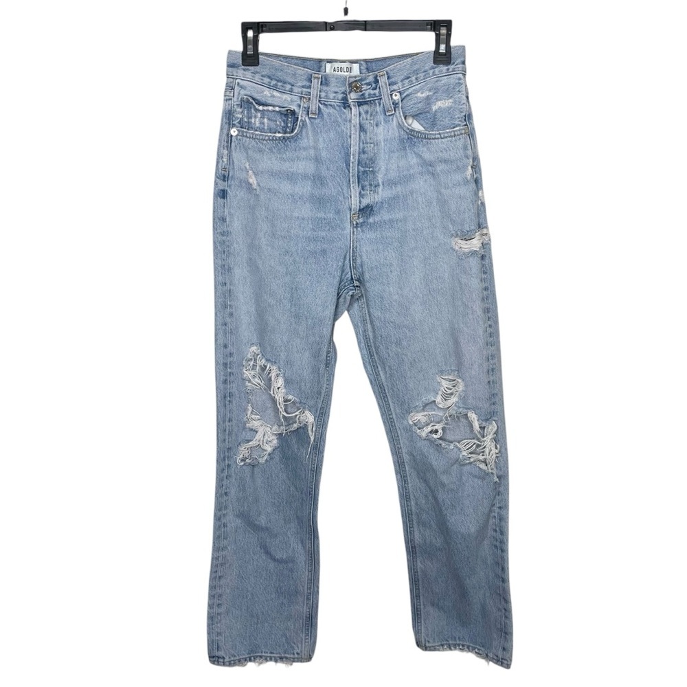 Agolde 90s Mid Rise Loose Fit Straight Distressed‎ Blown Out Knee Jeans Sz 25 - Picture 6 of 16